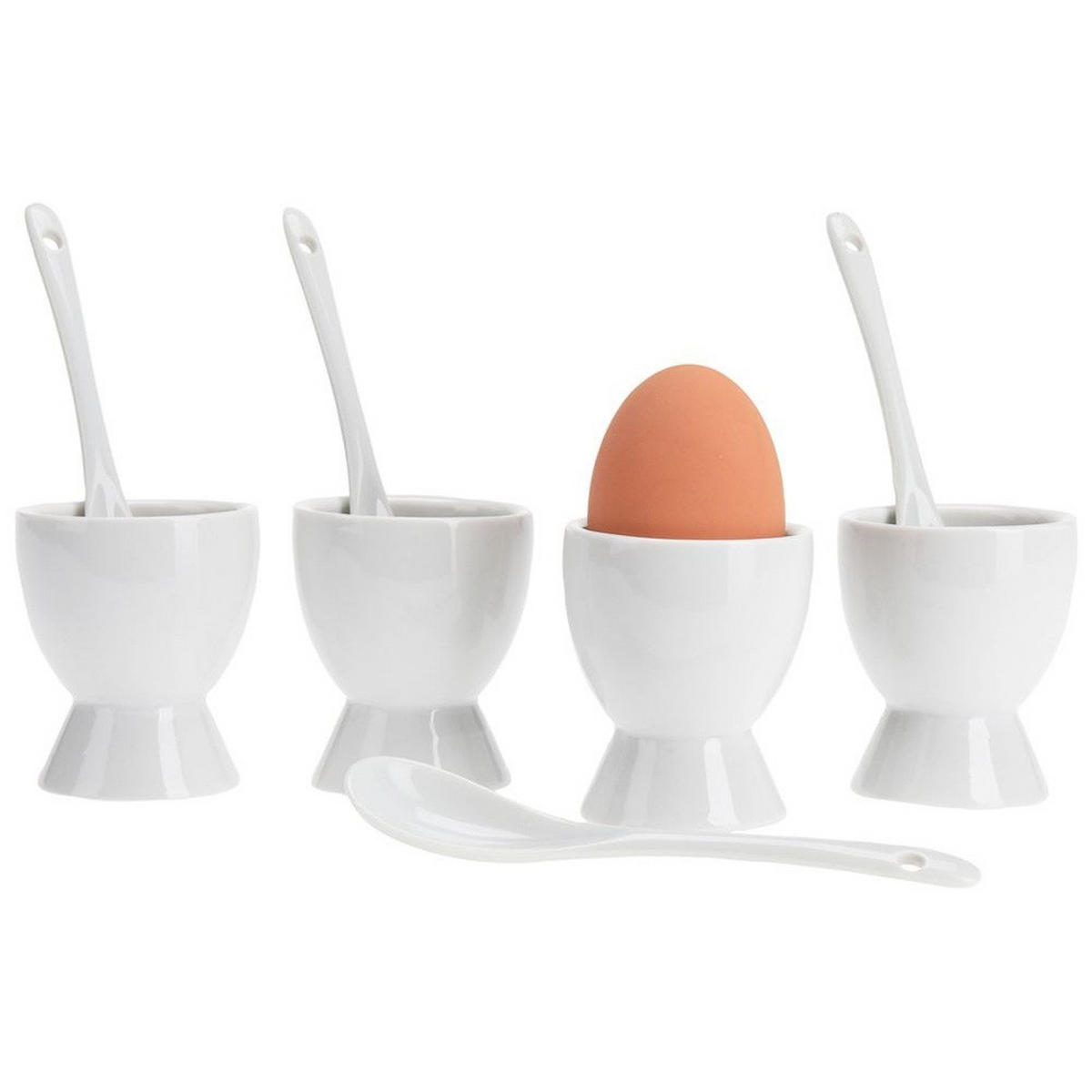 EIERBECHER-SET mit Löffeln Weiß 5,2/5,2/6 cm - Weiß, Keramik (5.2/6/5.2cm) - Excellent Houseware