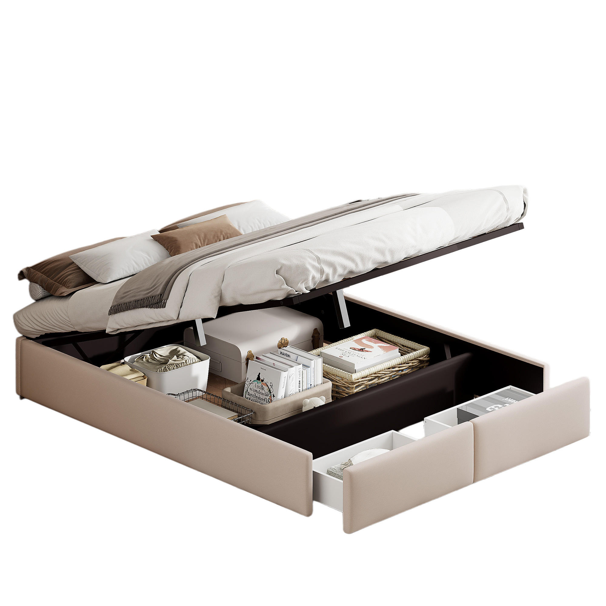 POLSTERBETT 140x200 cm mit 2 Schubladen Beige - Beige, Holzwerkstoff (140/200cm) - Novahome