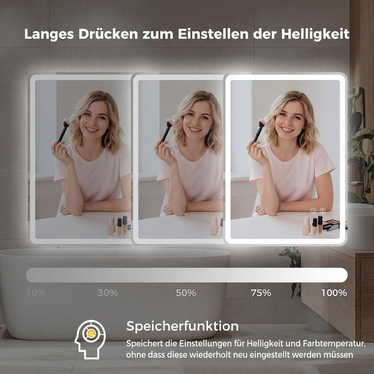 BADSPIEGEL mit LED Beleuchtung silber - Silberfarben, Glas (50/70/3cm) - COSTWAY