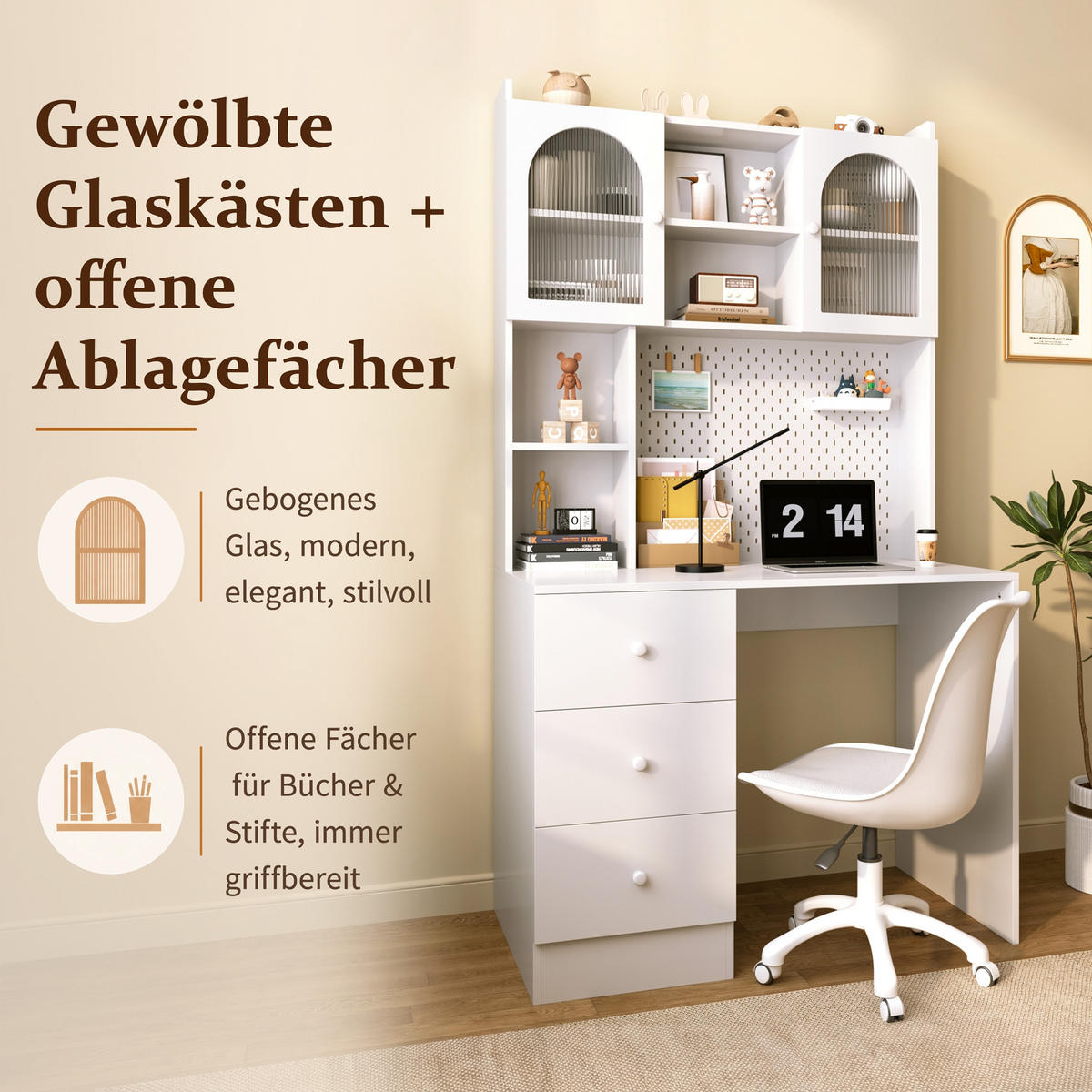 SCHREIBTISCH mit integriertem Schrank und Pinnwand 100x55x180 cm - Weiß, Holzwerkstoff (55/100/180cm) - Gisaae