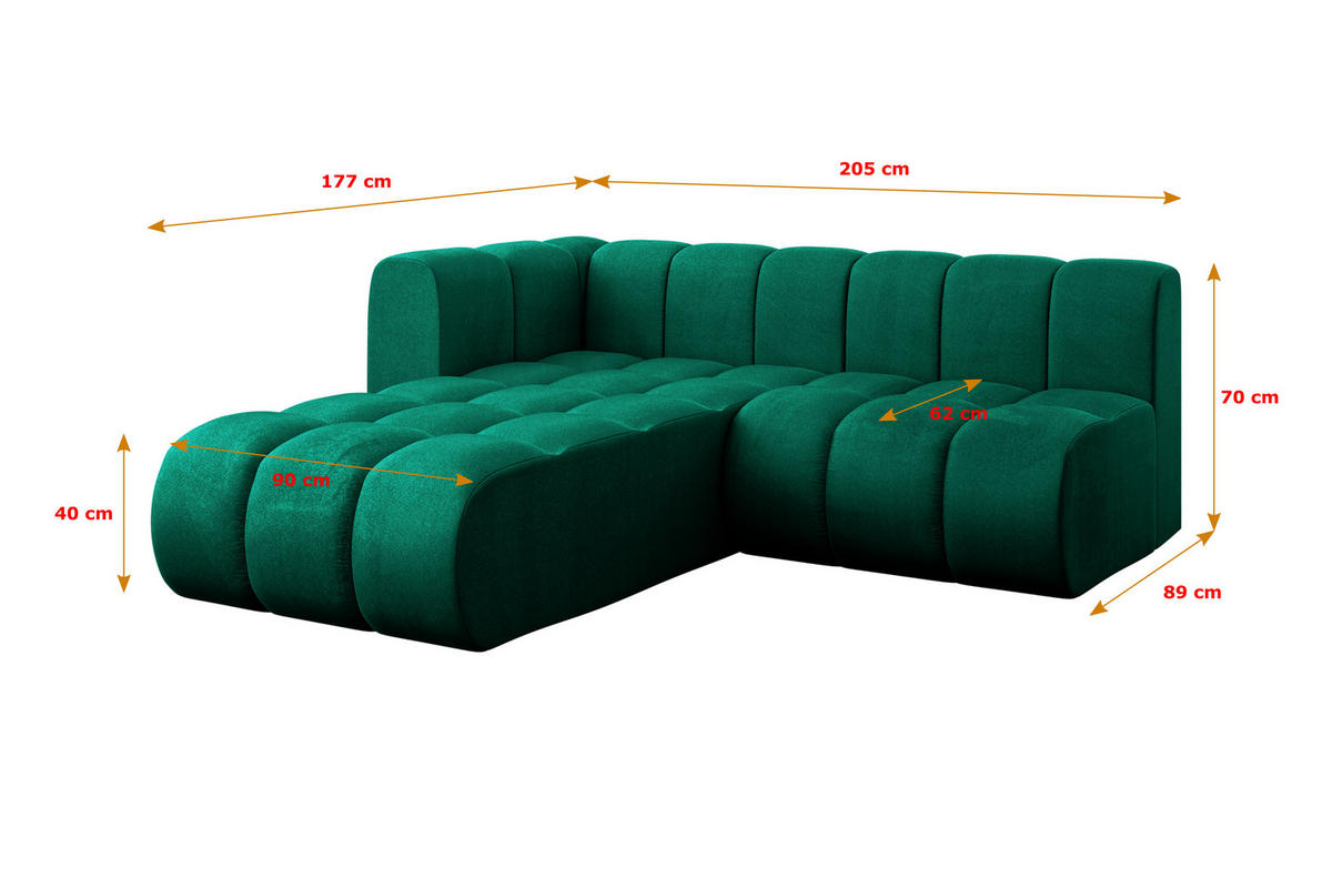 ECKSOFA modulares Sofa Darnel-L1 - 205x177x70 cm Grün - Dunkelgrün, Holzwerkstoff/Textil (205/177cm) - ALTDECOR