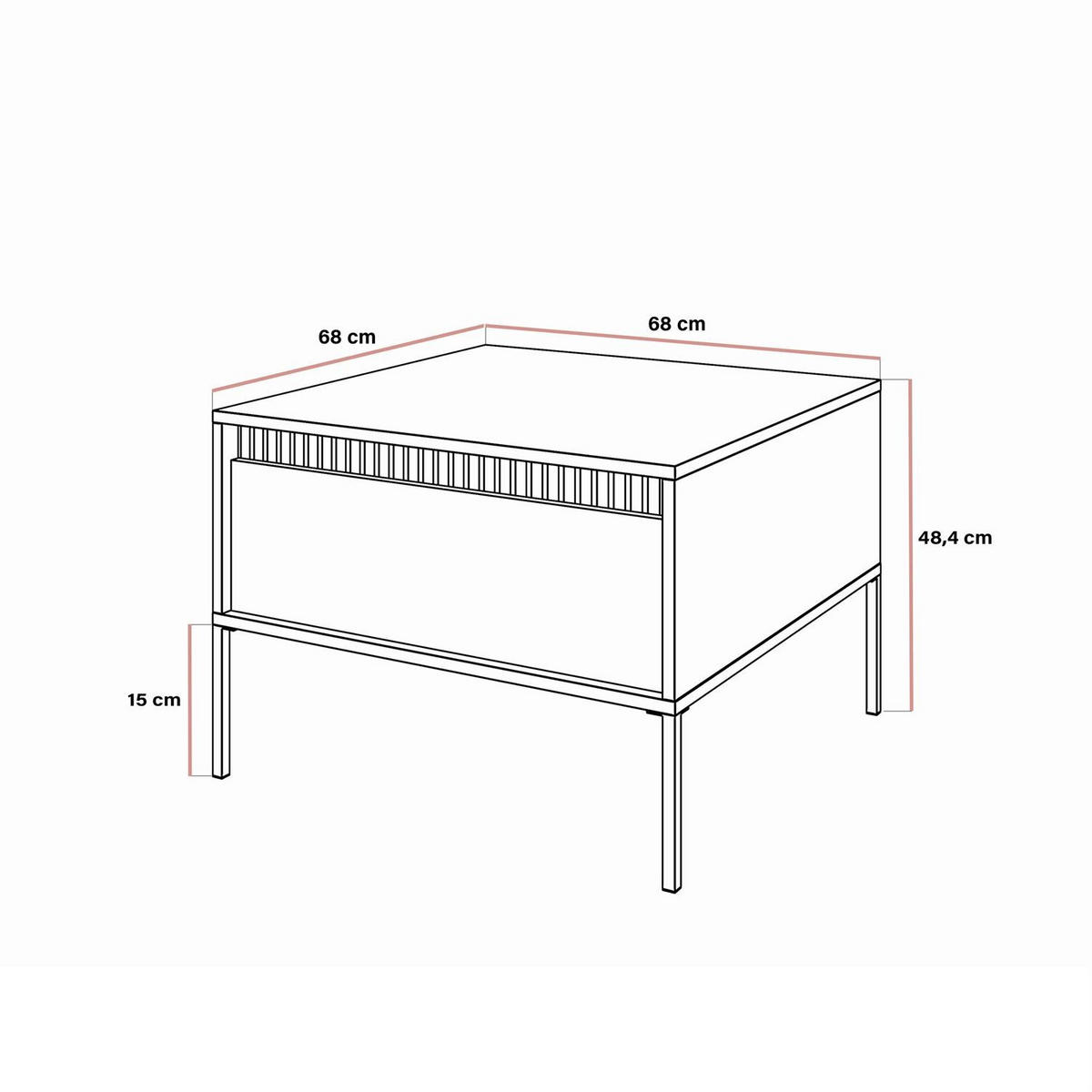 COUCHTISCH YASUMI mit Schublade schwarz matt - Schwarz, Holzwerkstoff (68/68/48.4cm) - Lookway