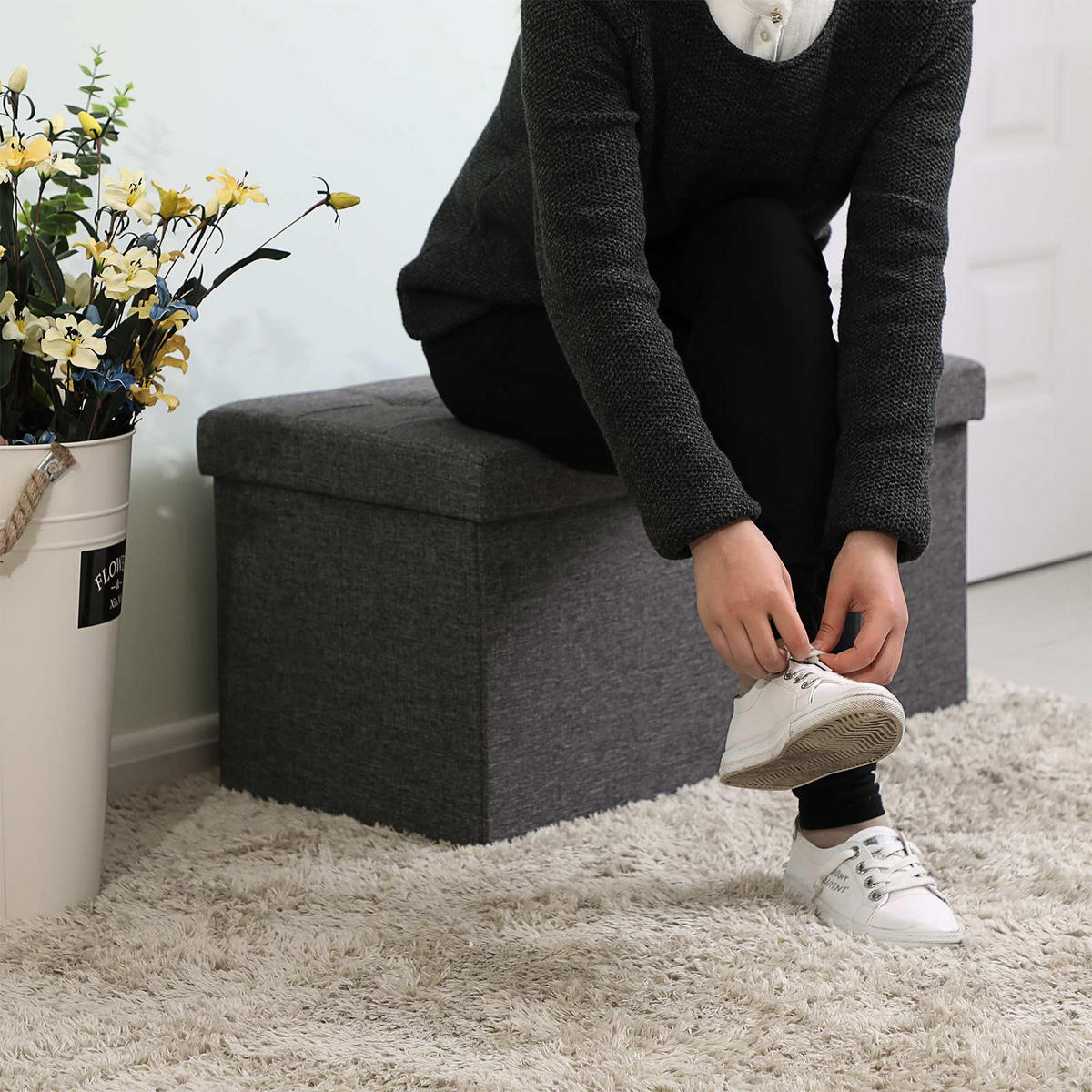 SITZBANK MIT KLAPPDECKE - Grau, Holzwerkstoff (38/38/76cm) - Hansiro