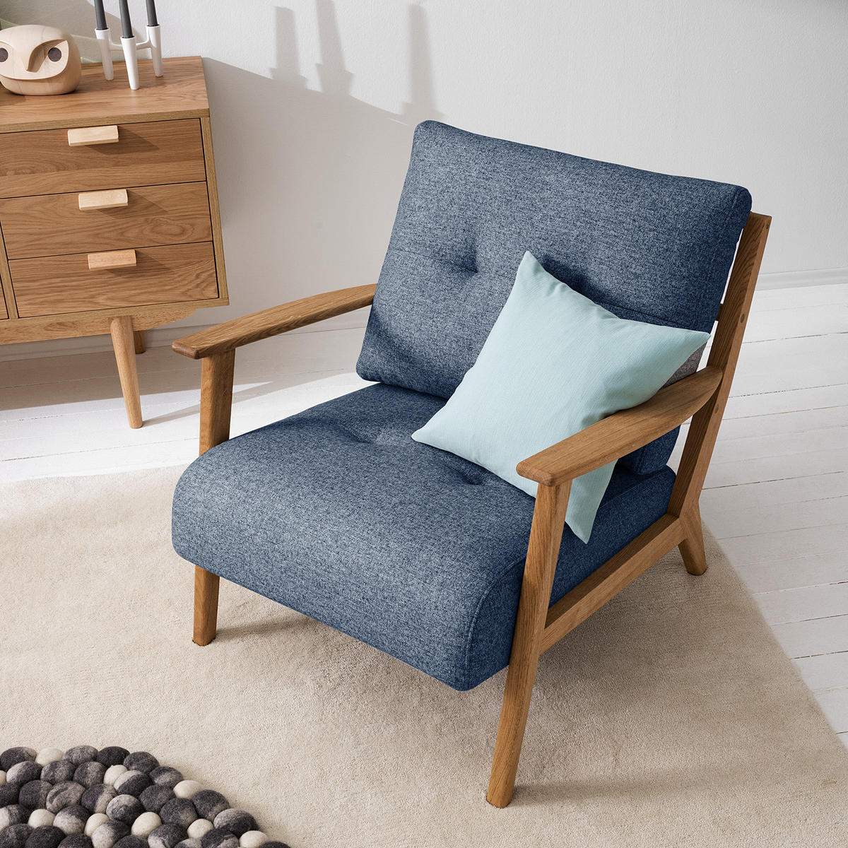 SESSEL - Blau/Braun, Eichenholz/Holz (83/80/75cm) - home24