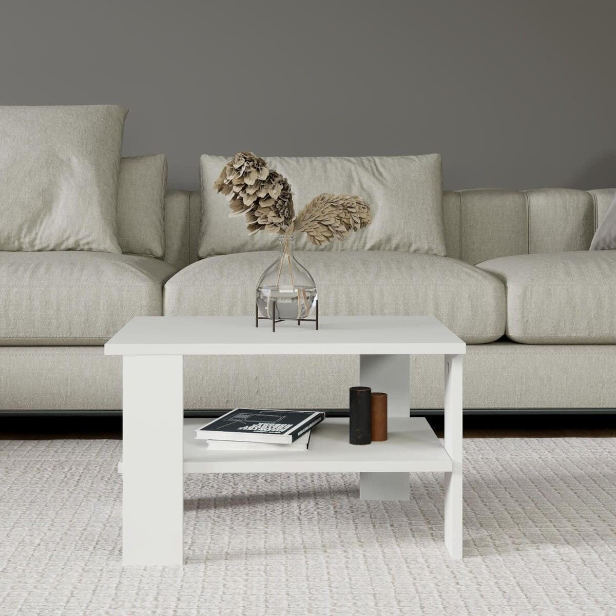 COUCHTISCH mit 1 regalboden - duama 60/45/37 cm - Weiß, Holzwerkstoff (45/45/37cm) - Calicosy