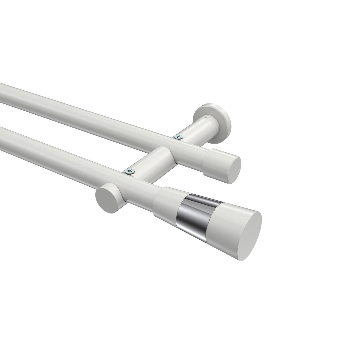 GARDINENSTANGEN-SET Platon Tanara 120 cm, 2-läufig (ohne Ringe), 20 mm Ø Weiß - Chromfarben/Weiß, Metall (120cm) - INTERDECO