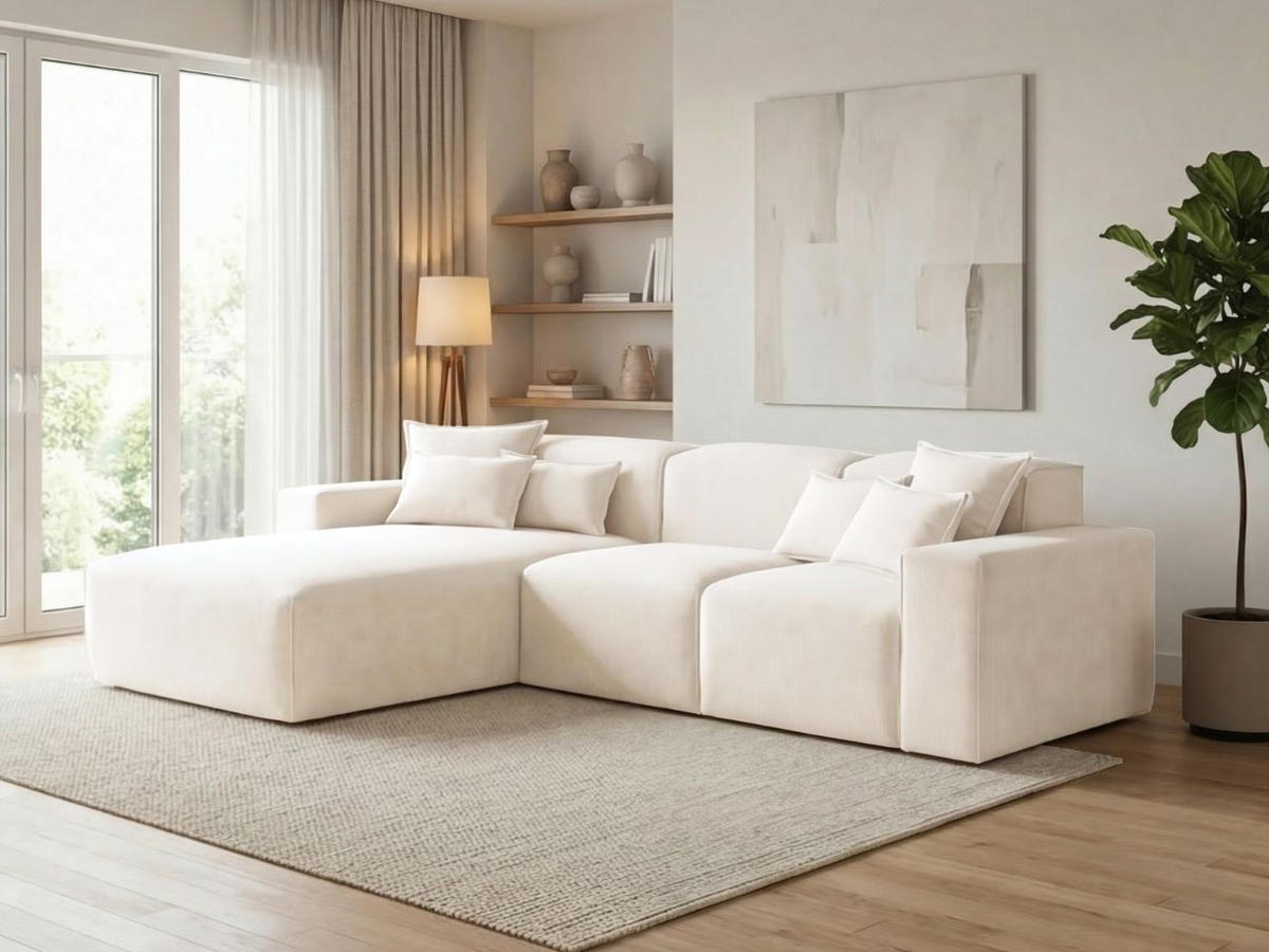 ECKSOFA Leni Creme Links - Creme, Holz/Textil (265/180cm) - Graingold