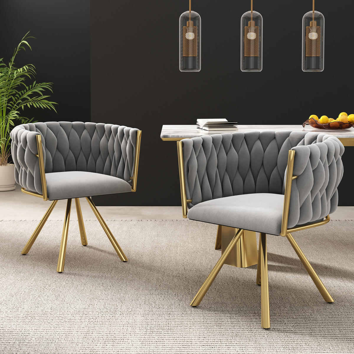 ESSZIMMERSTÜHLE 6er-Set Grau/Gold mit 360°-Drehfunktion - Grau, Metall (59/72/54cm) - MIVRAY