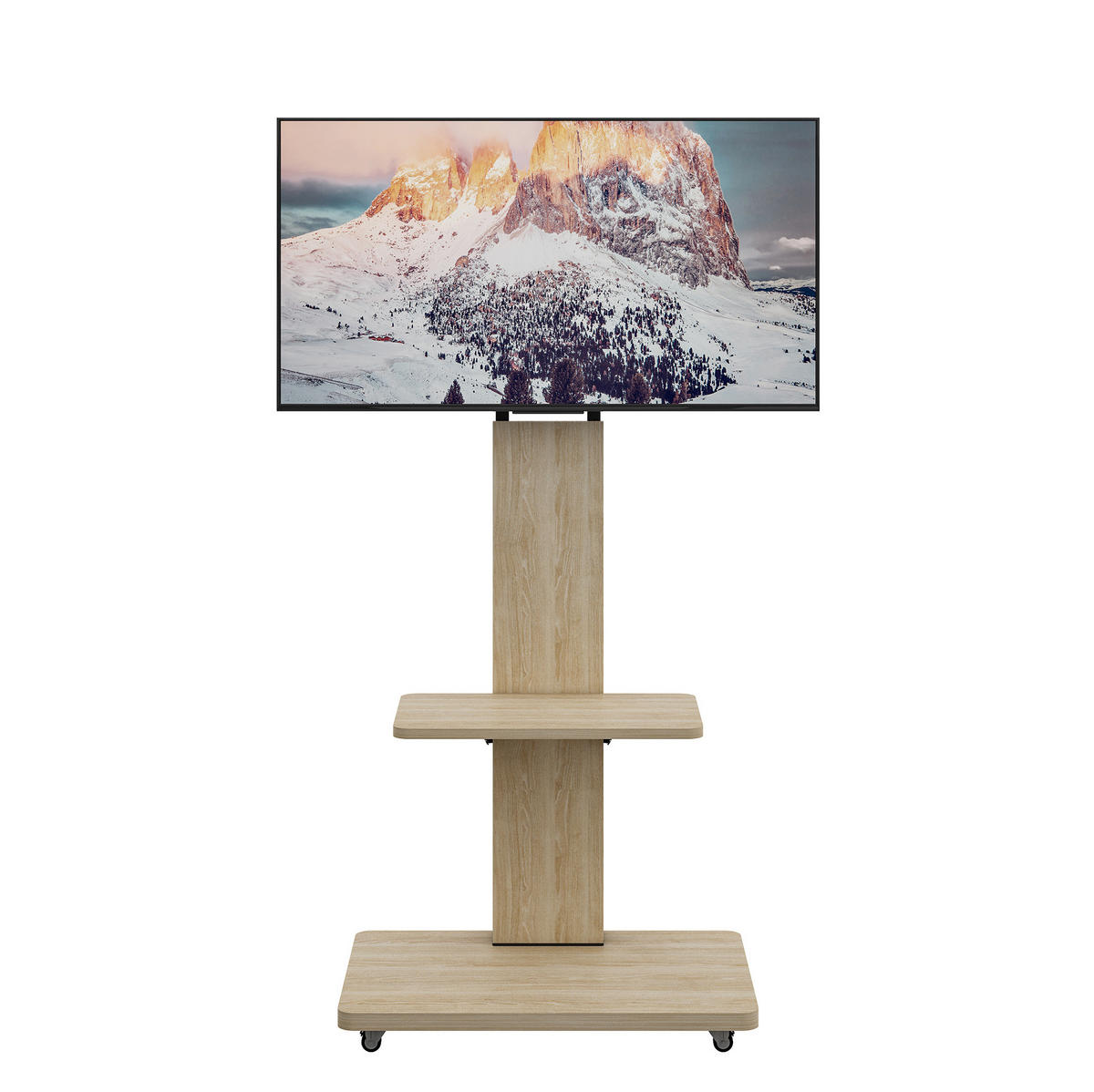 TV-STÄNDER Breite 60 cm höhenverstellbar mit Rollen & MDF-Ablagen - Hellbraun, Holzwerkstoff (60/150/40cm) - BEAOK
