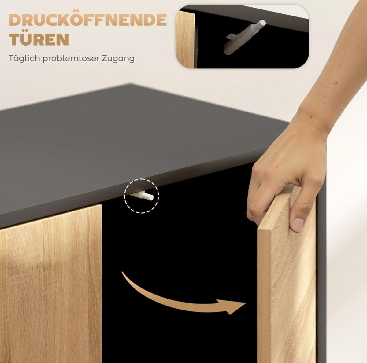 SIDEBOARD aus MDF und Metall 60x35x78 cmSchwarz mit Push-to-open-Funktion und 4 geschlossenen Fächern - Schwarz, Holzwerkstoff (60/78/35cm) - Modfu
