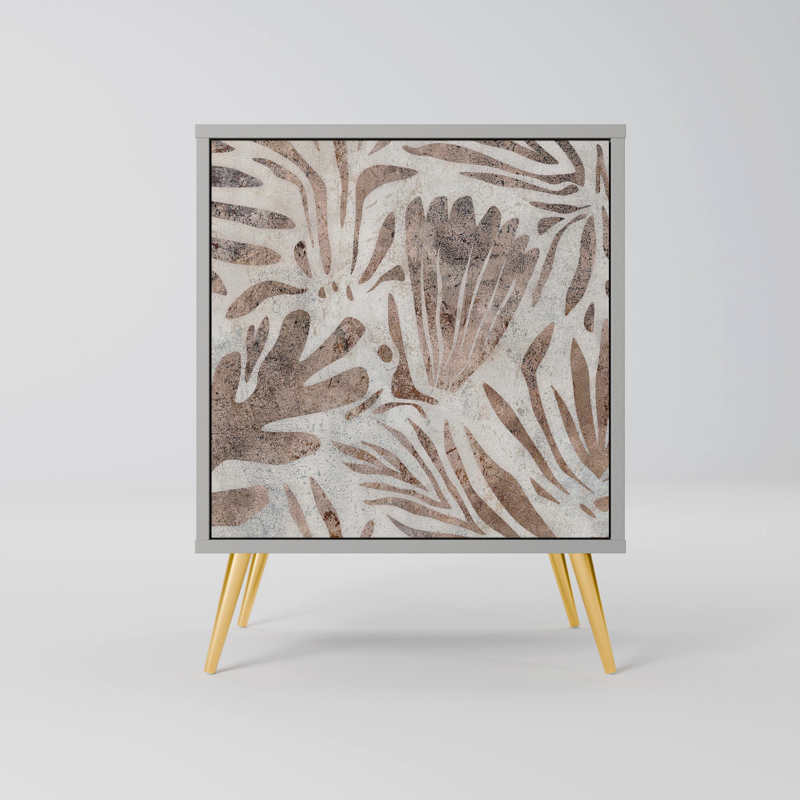 SIDEBOARD PASSING TIME, Grau, 57,5x42x75,5 cm, Goldfarbene Metallfüße - Goldfarben/Multicolor, Holzwerkstoff/Metall (57.5/75.5/42cm) - SpaceRebels