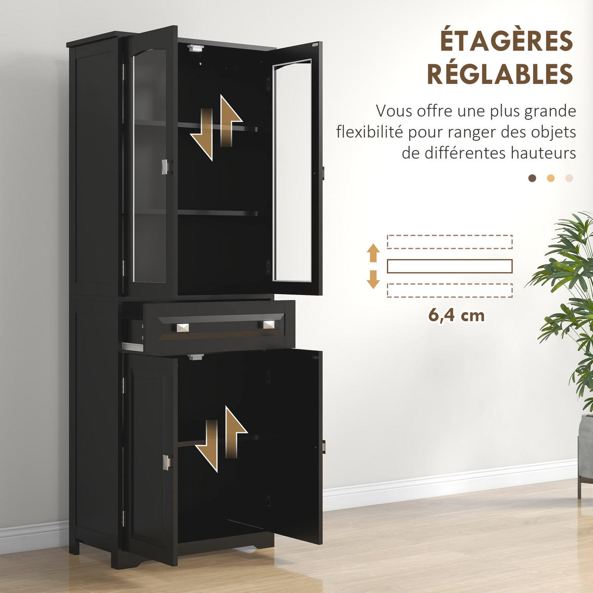 HIGHBOARD DE-11314 2 Glastüren Schwarz - Schwarz, Holzwerkstoff (30/160/60cm) - ComfortXL