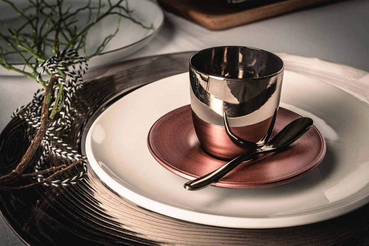 ESPRESSOTASSE MIT UNTERTASSE Cosmo Collect Platin / Kupfer 100 ml - Platinfarben/Kupferfarben, Glas (0.1L) - Eisch