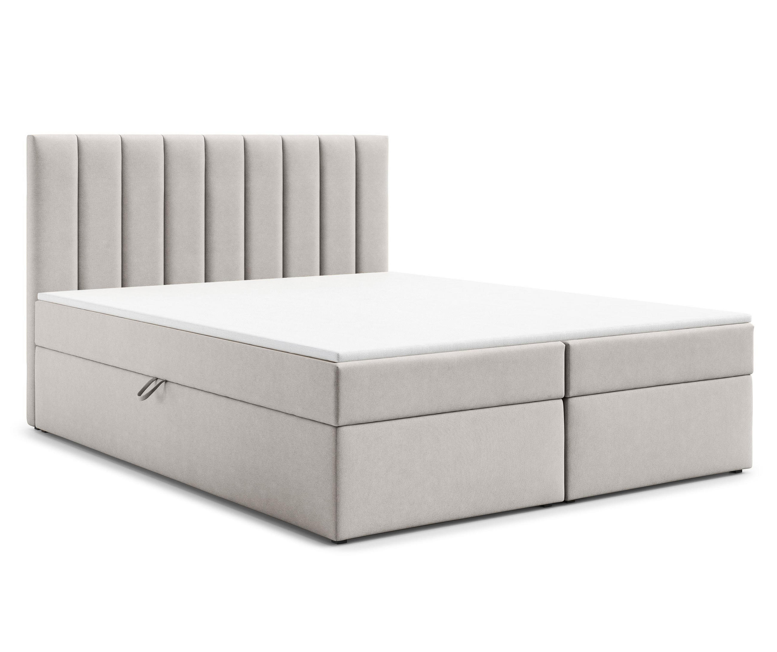 BOXBETT BURSA 140x200 cm mit Bettkasten und Matratze - Beige + TOPPER - Beige/Schwarz, Holz/Holzwerkstoff (140/200cm) - AX Living