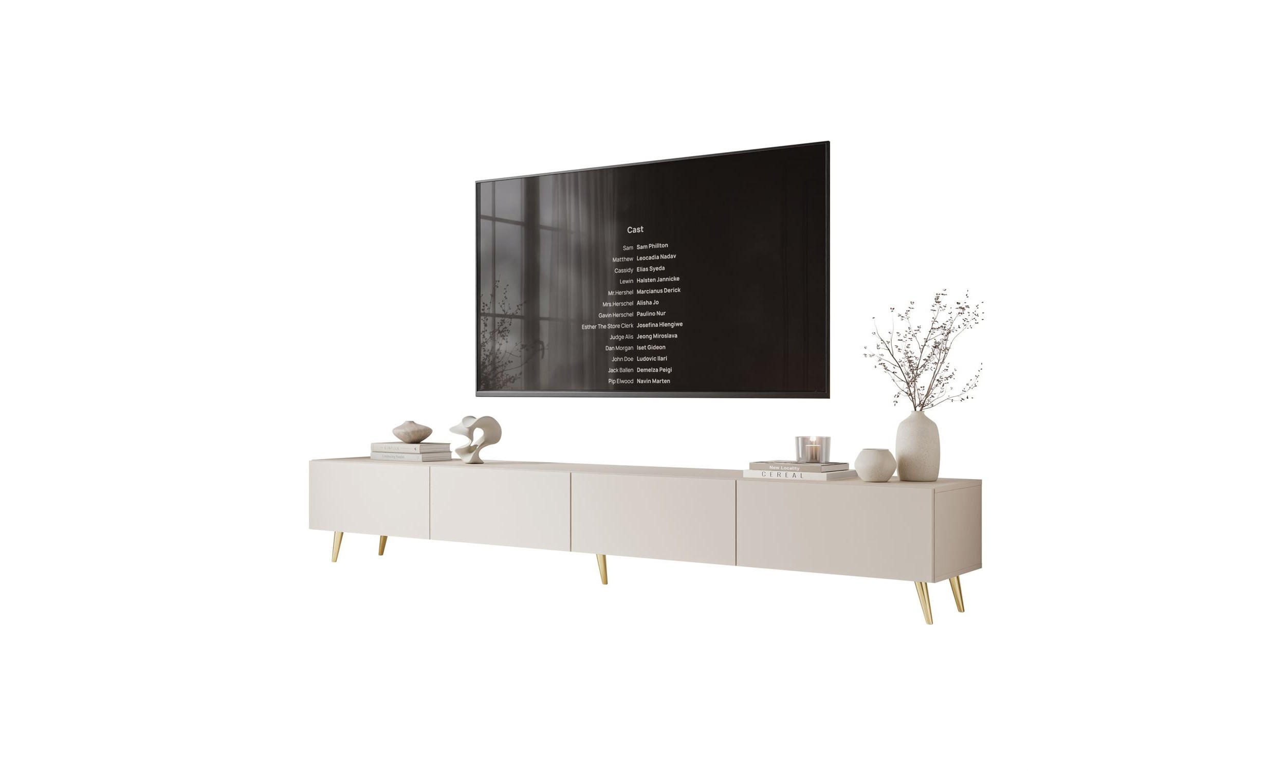 TV-SCHRANK CARMEN MATT 250/40/40 cm Kaschmir schräge goldene Beine - Kaschmir/Goldfarben, Holzwerkstoff (250/40/40cm) - Lookway