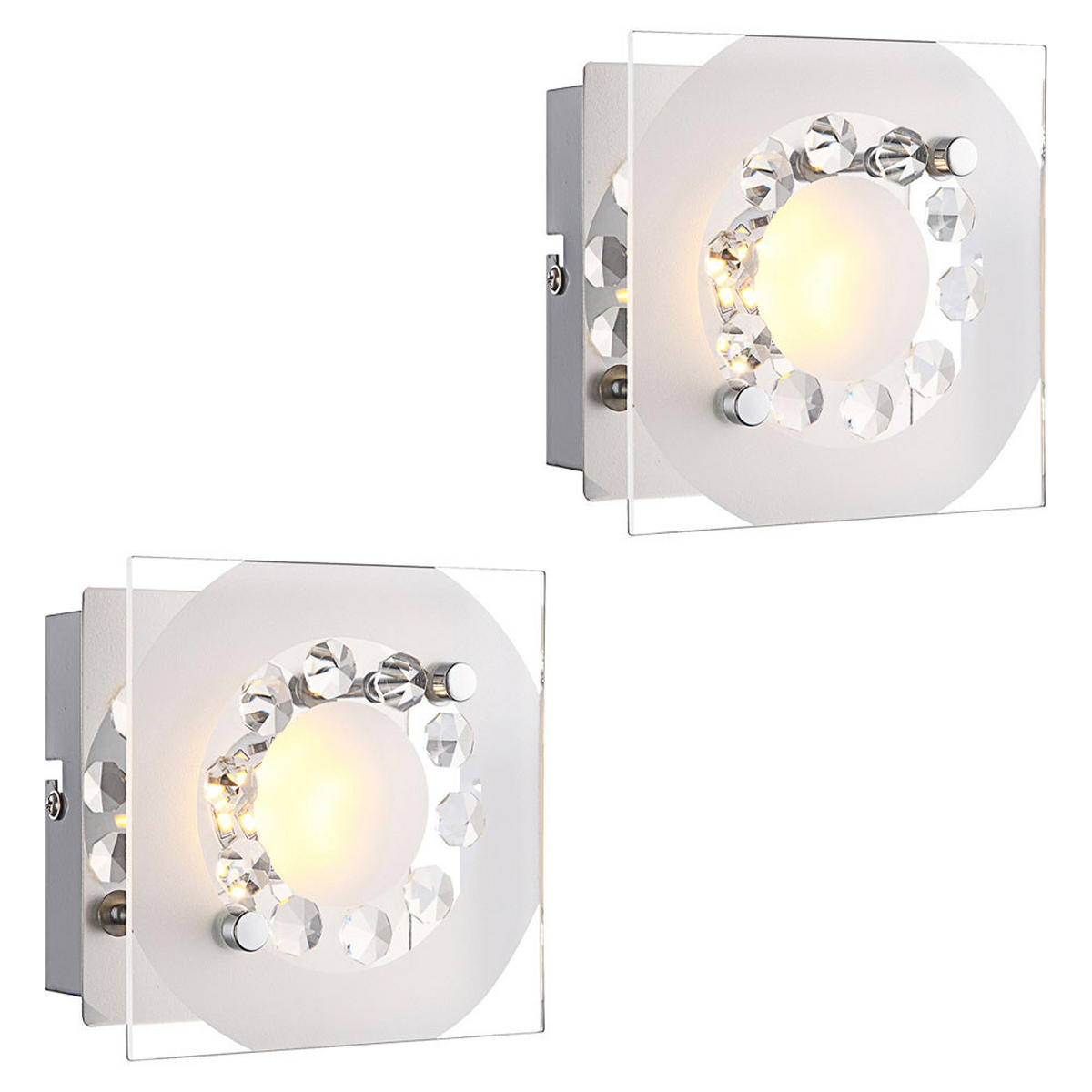 LED WANDLEUCHTE Metall Kristalloptik Silber 2er Set - Silberfarben, Glas (12/9.5/12cm) - Globo Lighting