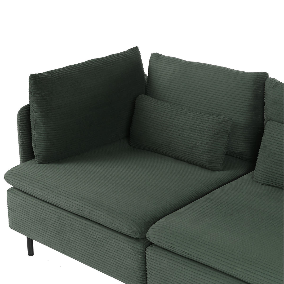 ROHOVÁ POHOVKA modul 3-místná Manšestr Tmavě zelená levostranná Egeris - zelená barva, textil (275/149cm) - Beliani