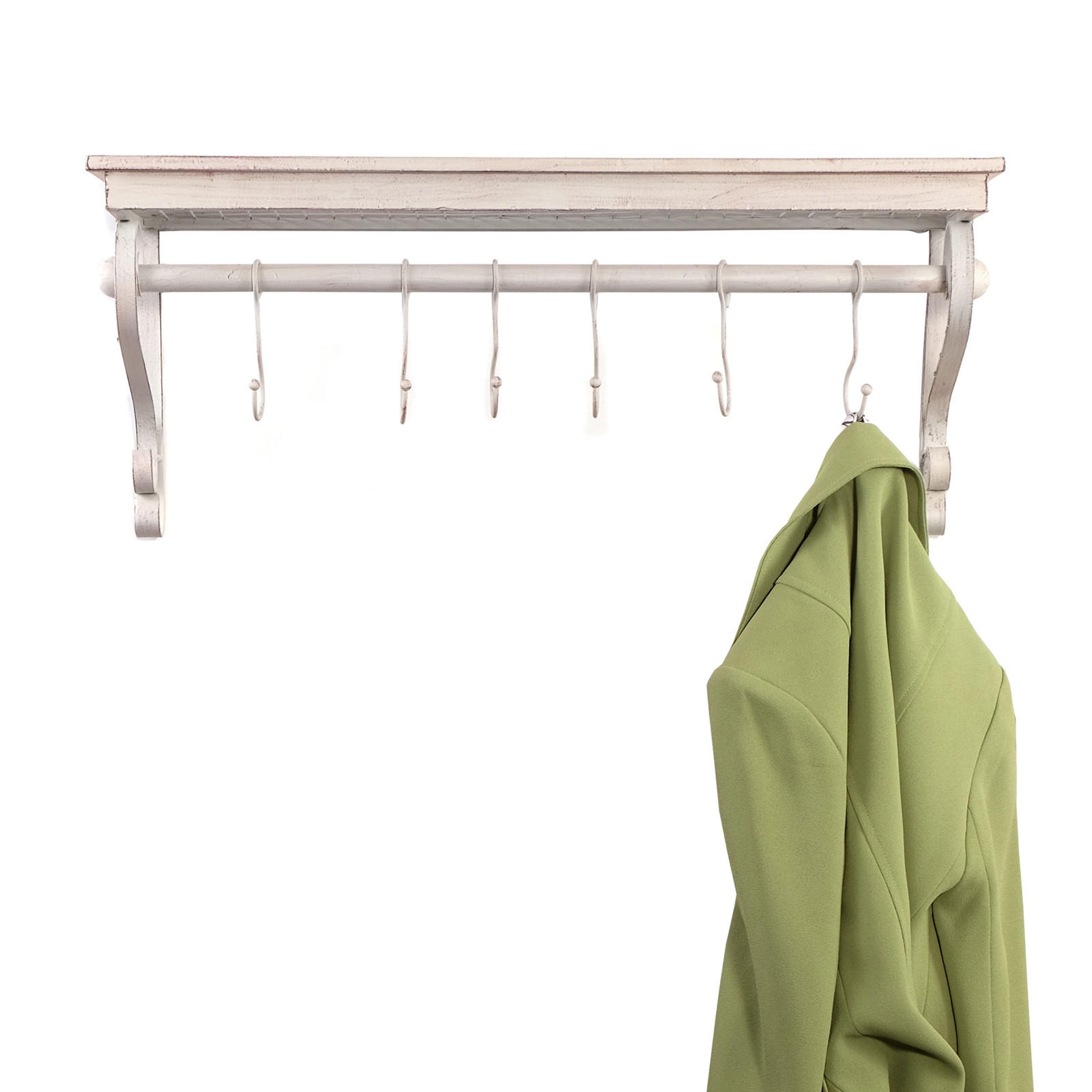 WANDGARDEROBE LILY 6 Haken, Hutablage antik-weiß - Weiß, Holz (61/25/26cm) - DESIGN DELIGHTS
