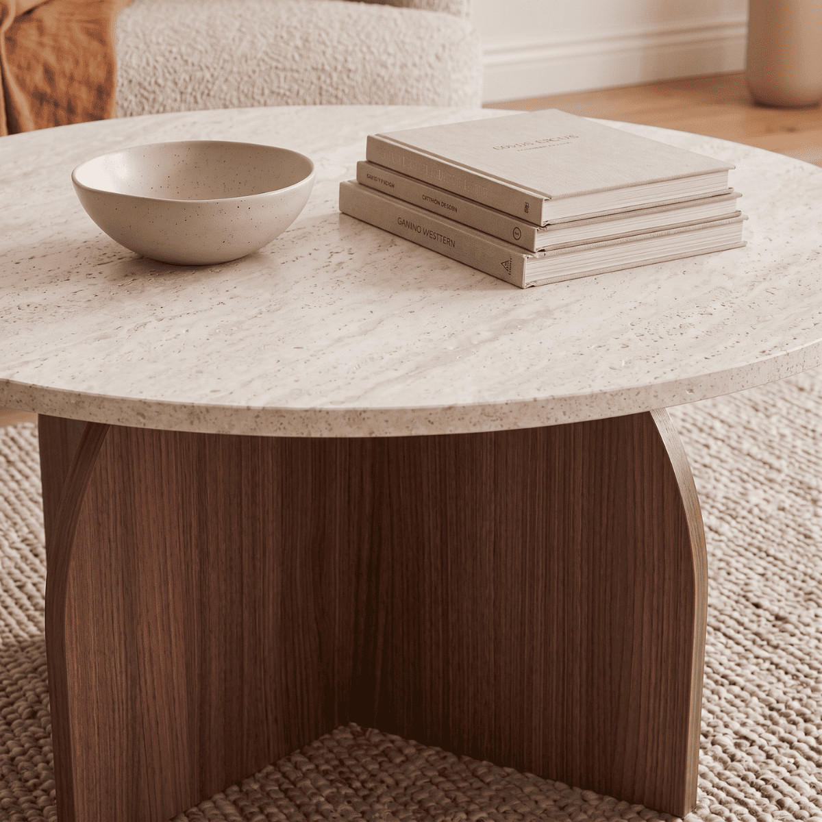 BEISTELLTISCH mit rundem Tischplatte 80/40/80 cm - Beige/Braun, Holzwerkstoff (80/80/40cm) - Calicosy