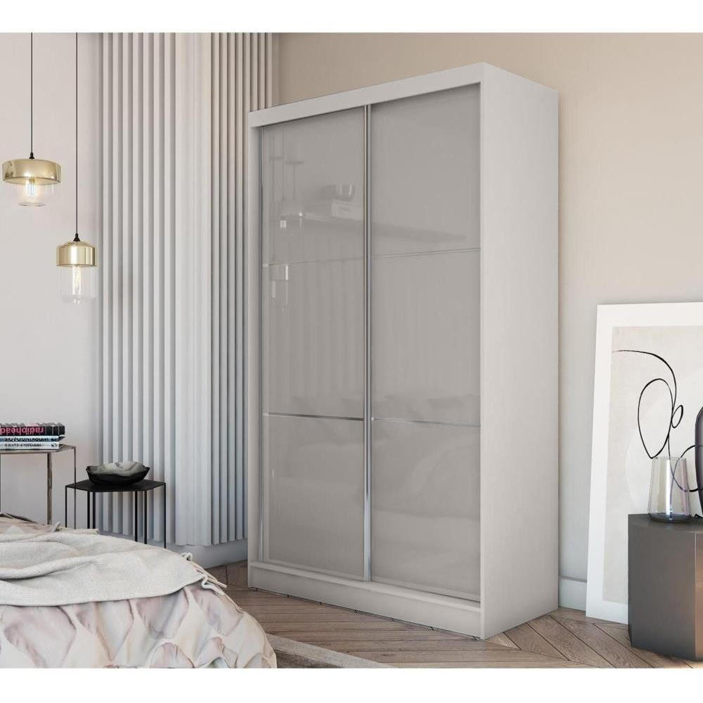 SCHWEBETÜRENSCHRANK Viva II 120/216/61 kaschmir mit Lacobel-Glas und Schubladen - Kaschmir, Holzwerkstoff (120/216/61cm) - Beautysofa