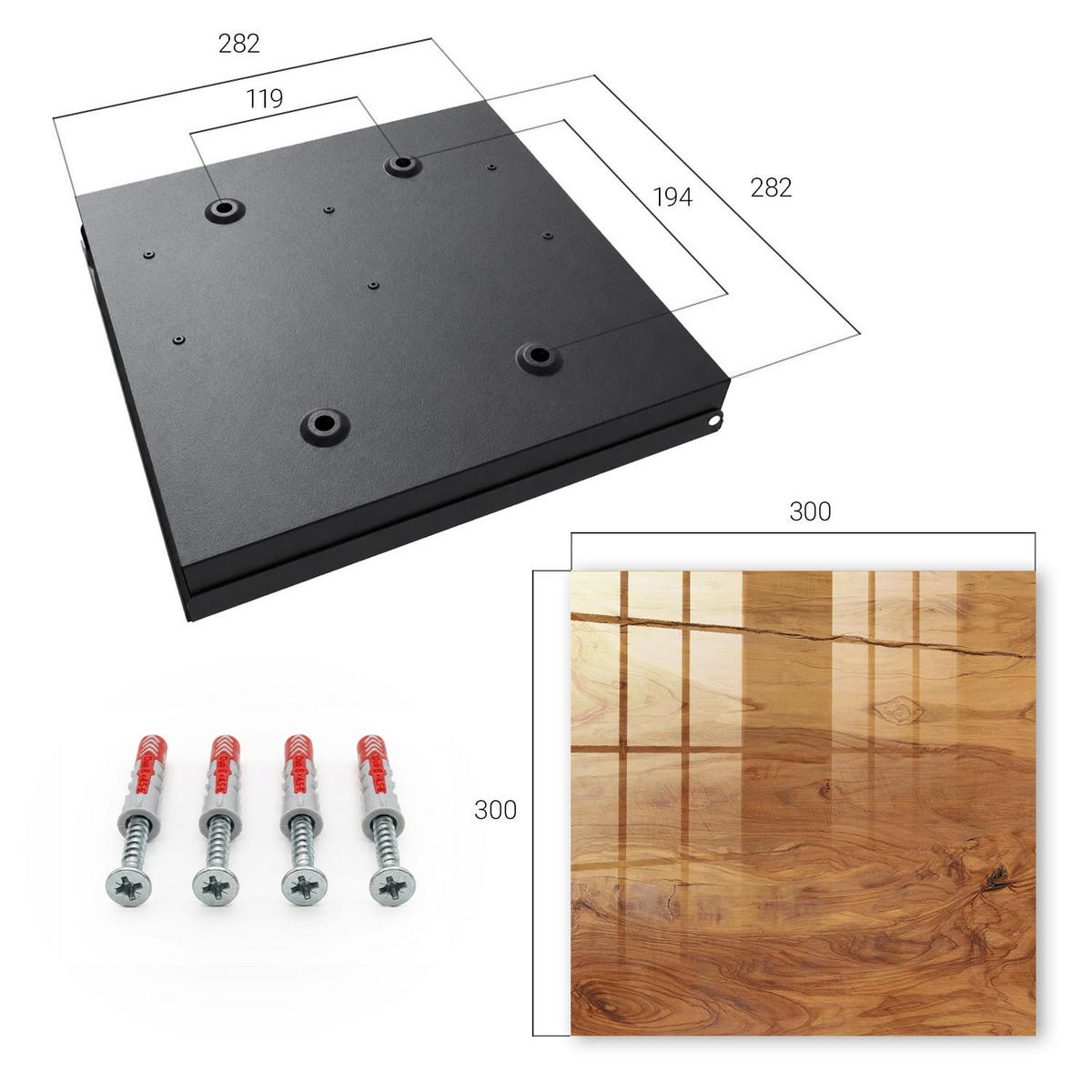 SCHLÜSSELBOX Schwarz 30x30 cm- Türöffnung nach rechts - Holzstruktur - Braun, Metall (30/30/5cm) - TULUP