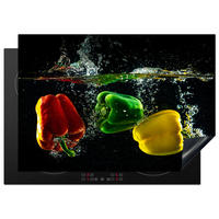 HERDABDECKPLATTE Paprika - Gemüse - Wasser - Schwarz - Rot - Grün - Gelb Herdabdeckung Induktionsfeld 75x52 cm - Multicolor, Kunststoff (75/52/0.2cm) - MuchoWow