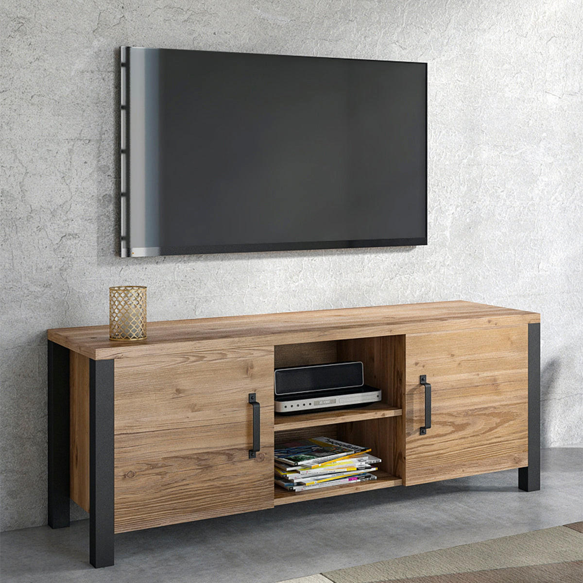 TV-MÖBEL Lyam Holz und Schwarz - Schwarz, Holzwerkstoff (147/57/43cm) - Petits-meubles