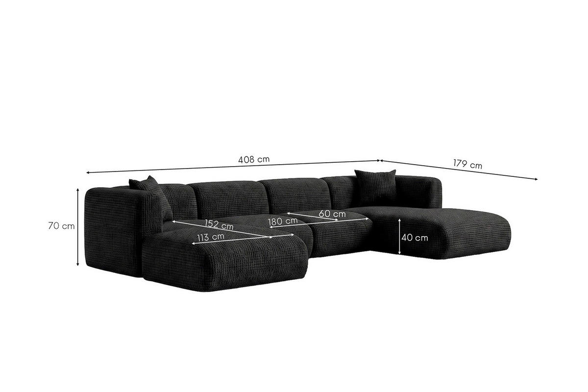 ECKSOFA U-Form, Chenille-Stoff Cremona, Anthrazit, GRETA - Anthrazit, Holz (408/70/179cm) - Kaiser Möbel