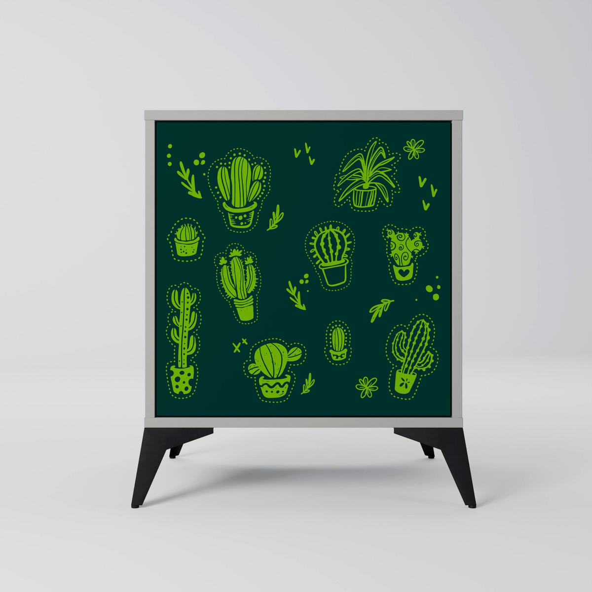 SIDEBOARD DESERT GREEN, Grau, 57,5x42x67,5 cm, Schwarze Metall-Rahmenfüße - Multicolor/Schwarz, Holzwerkstoff/Metall (57.5/67.5/42cm) - SpaceRebels
