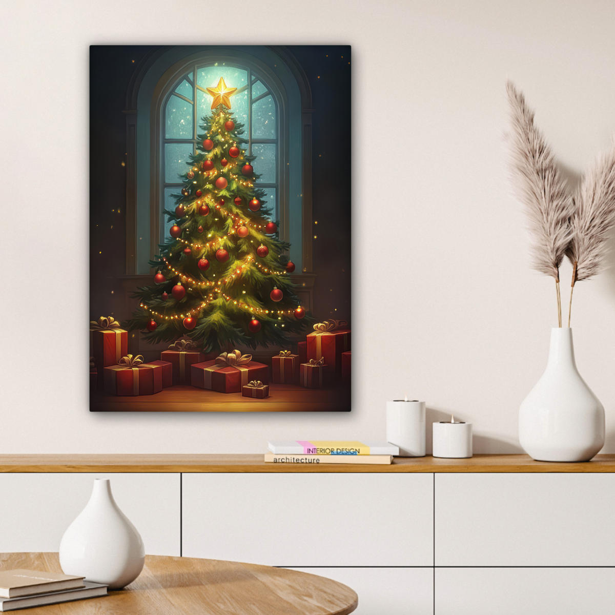 LEINWANDBILD Weihnachtsbaum - Geschenk - Winter 60x80 cm - Grün, Textil (60/80cm) - MuchoWow