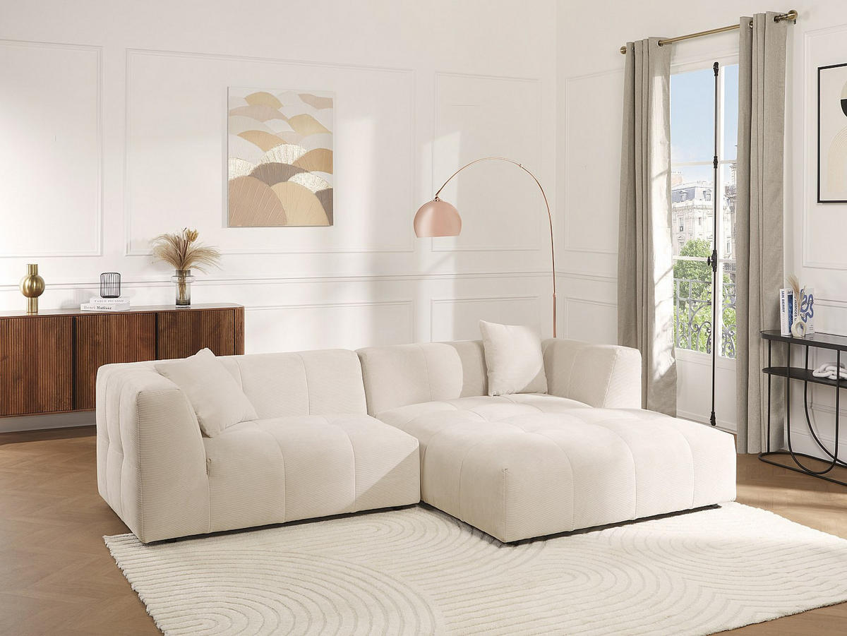 SOFA - 5 Personen - samt - beige Naemia - Beige, Kunststoff/Textil (272/70/161cm) - Vente-Unique