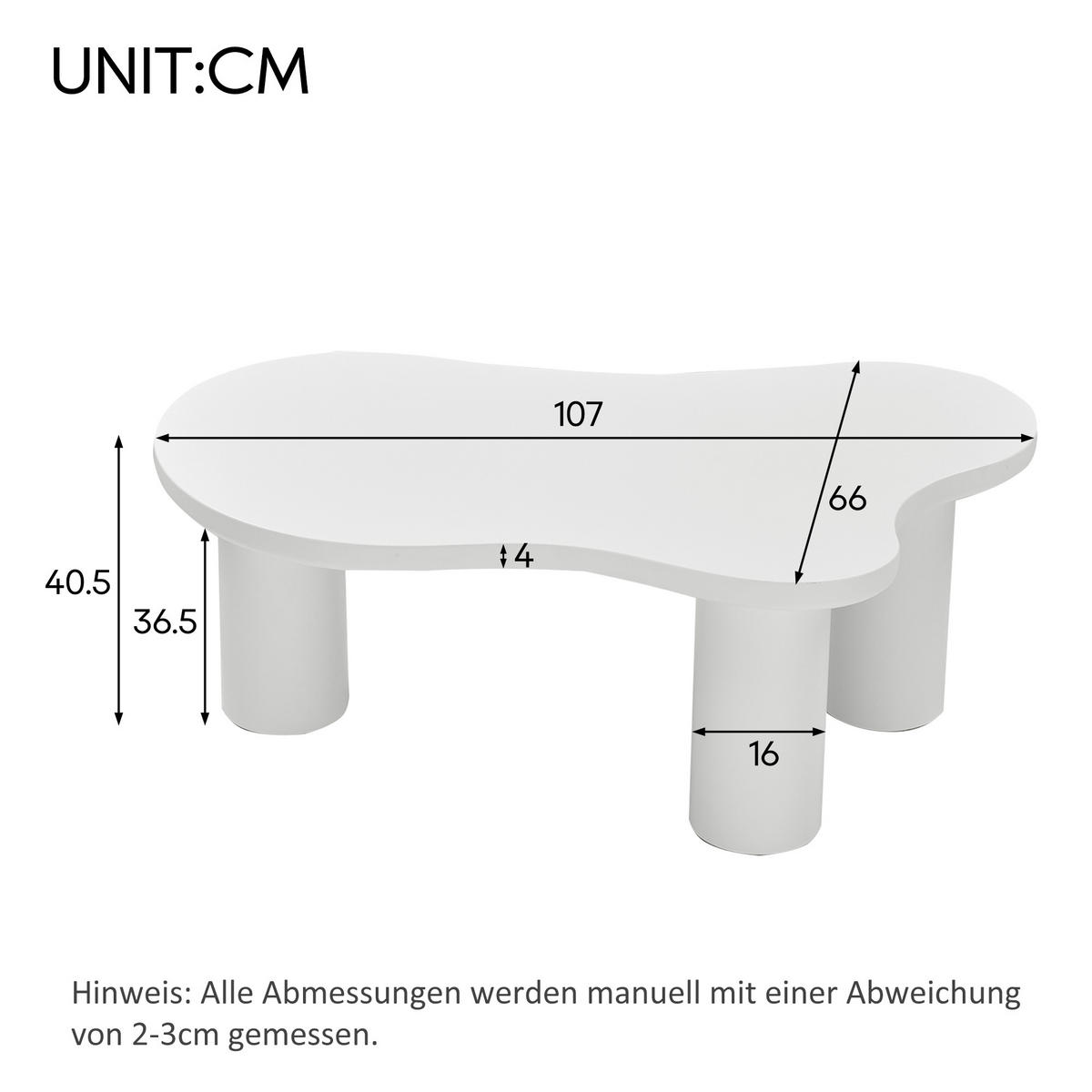 COUCHTISCH Wolkenform 107/66/40,5 cm Weiß MDF und PVC mit Filzunterlage - Weiß, Holzwerkstoff (107/66/40.5cm) - OKWISH