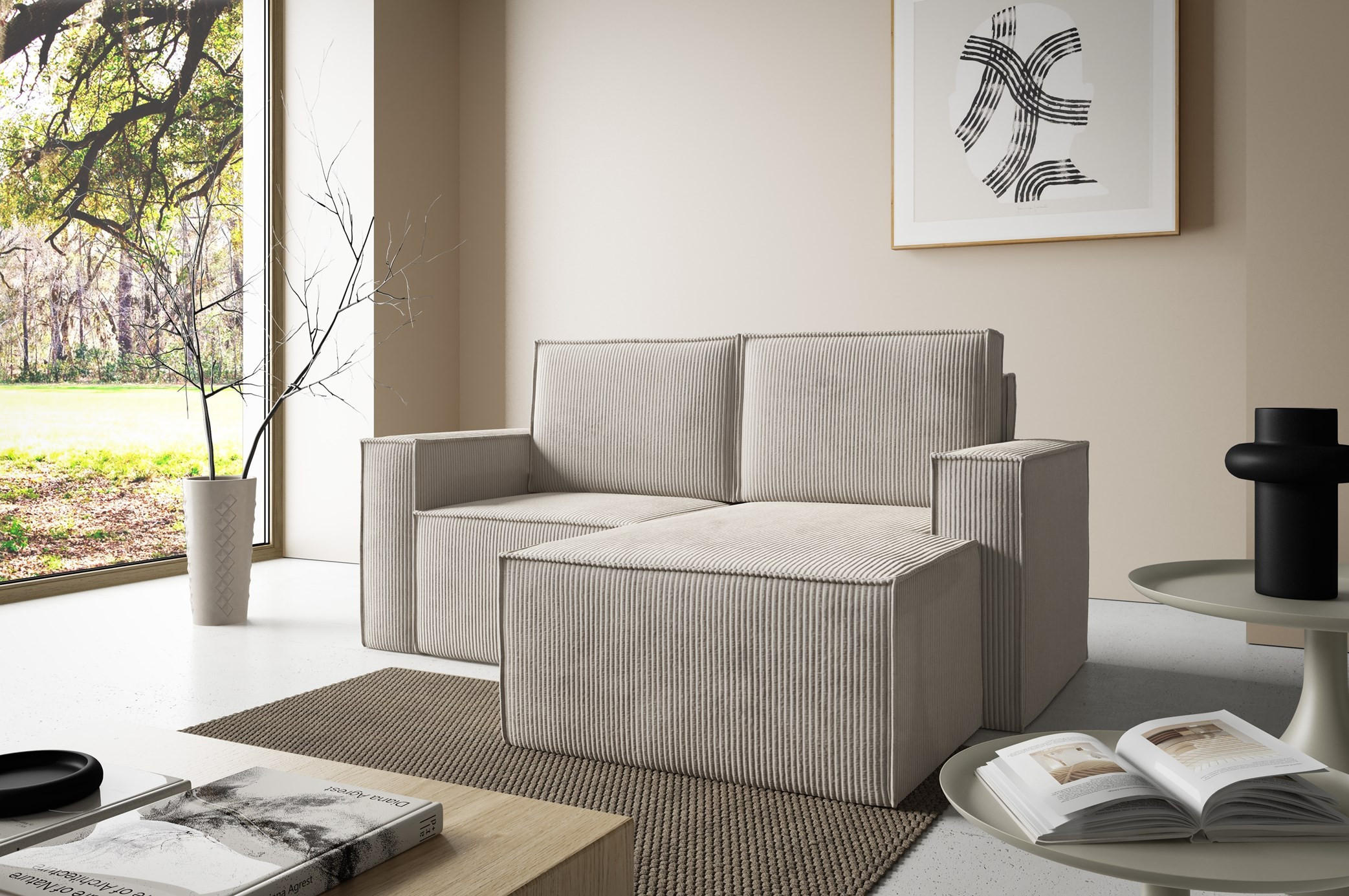 ECKSOFA Orto Hellbraun, Zweisitzer Kordecksofa linke seite - Hellbraun, Holzwerkstoff/Textil (180/141cm) - Bettso