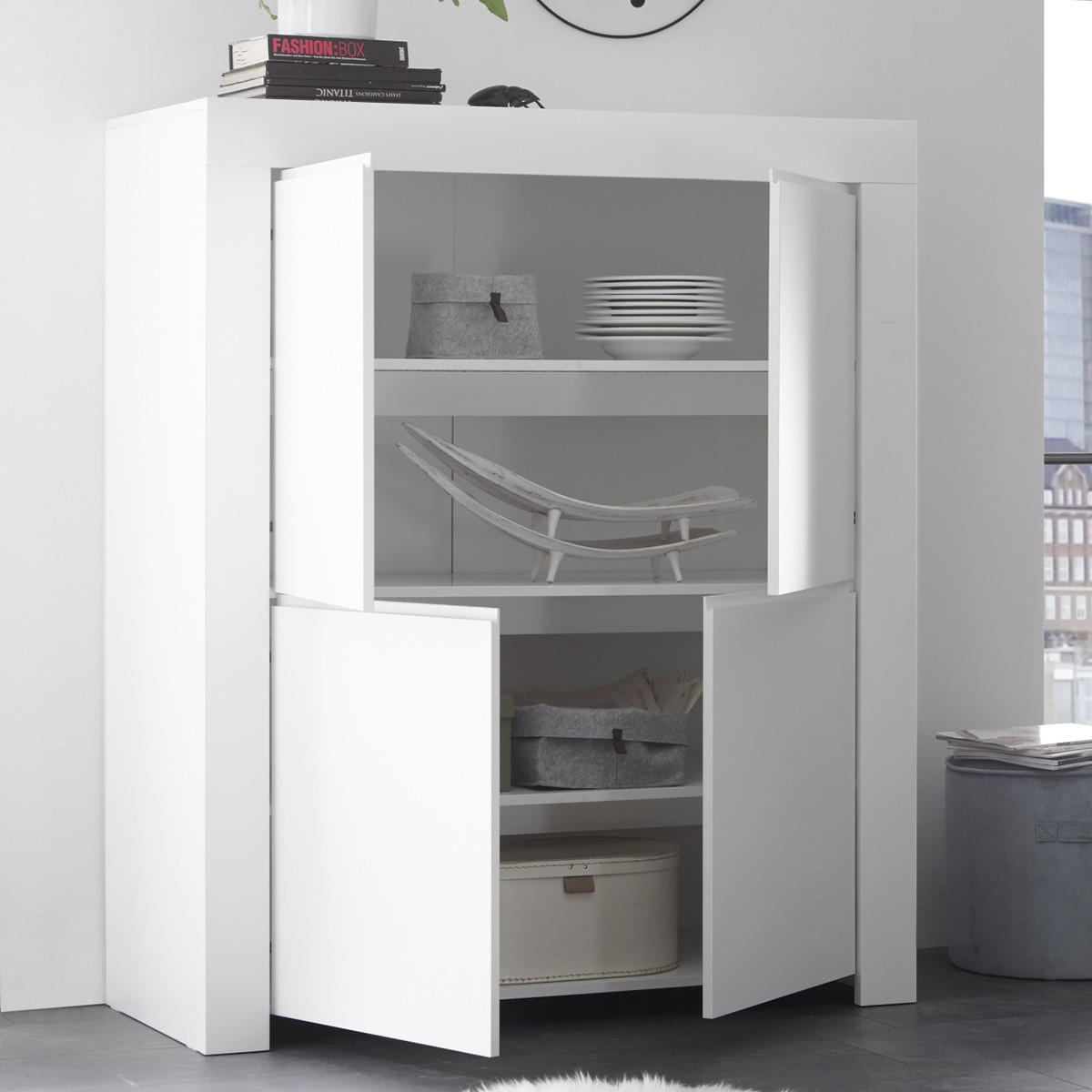 HIGHBOARD mit 4 Türen H140 cm - Firenze - Weiß, Holzwerkstoff (110/140/42cm) - Calicosy