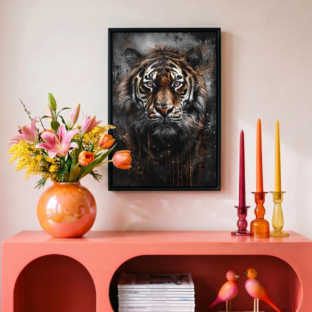 LEINWAND Bilder mit Rahmen - Tiger - Tiere - Porträt - Luxus - Schwarz - 20x30 - Braun, Textil (20/30cm) - MuchoWow