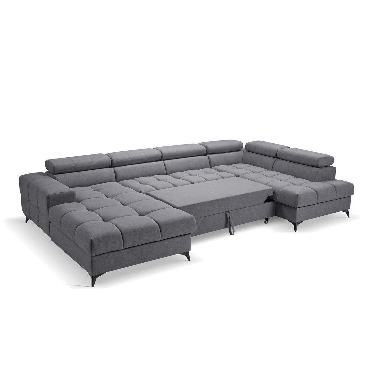 ECKSOFA PUDDING U Links mit Schlaffunktion 125x260 Velours Dunkelgrau - Dunkelgrau/Schwarz, Holz/Textil (203/350cm) - Muffo