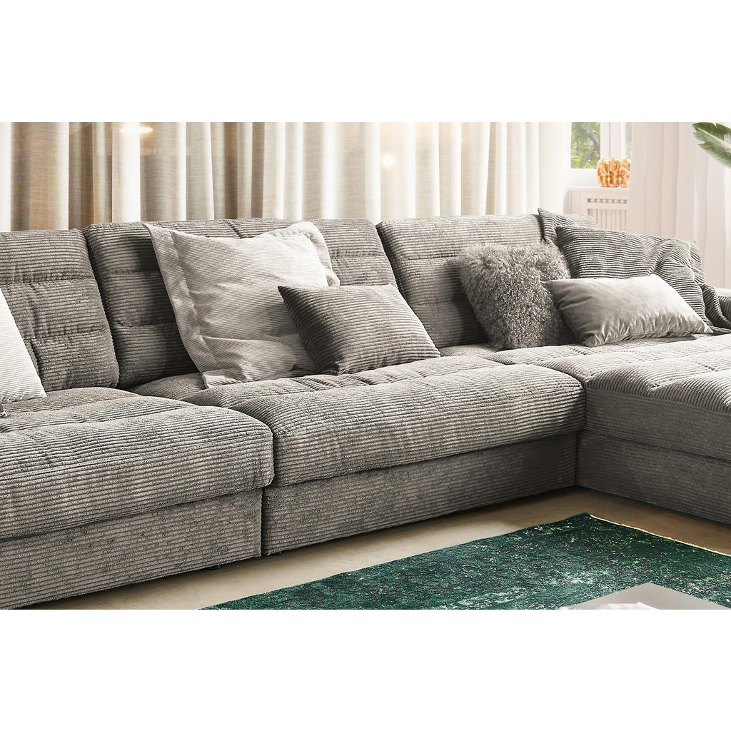 Thumbnail - Kawola Ecksofa, Greige, Textil, Echtholz, 4-Sitzer, Füllung: Kaltschaum, Ottomane rechts, L-Form, 416x205 cm, Wohnzimmer...