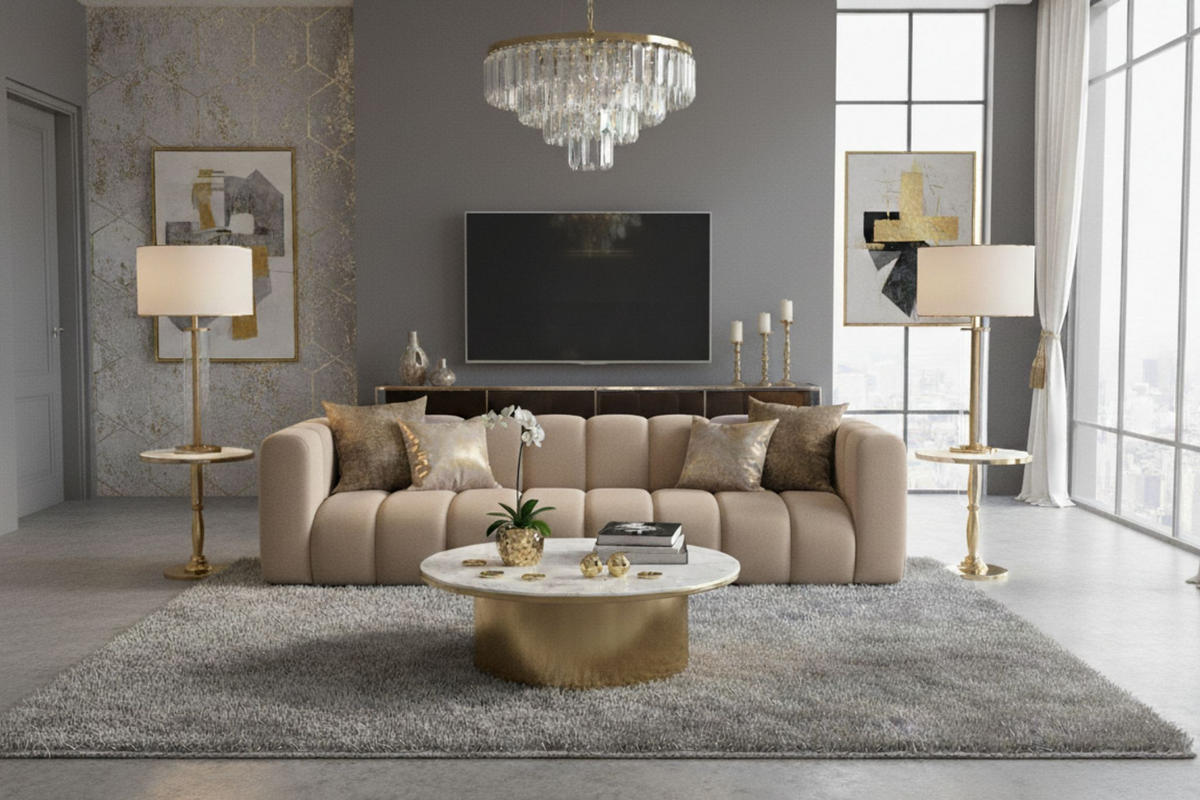 COUCH, Viersitzer-Sofa Grand, Veloursstoff Salvador, Beige - Beige, Holz (290/70/93cm) - Kaiser Möbel