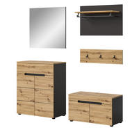 GARDEROBE Set 5-teilig Eiche Artisan grau 175 cm, mit Soft-Close - Schwarz/Eiche Artisan, Glas/Holzwerkstoff (175/190/37cm) - Inn.Furn
