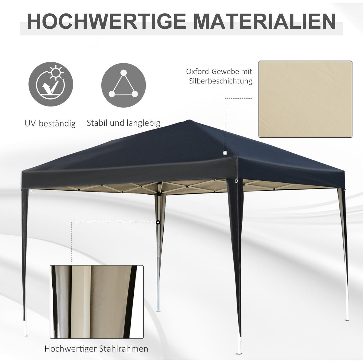 PAVILLON ca.3x3m - Schwarz, Kunststoff (295/255/295cm) - Outsunny