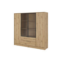 KLEIDERSCHRANK RICADI 4D RM (Artisan Eiche, Riffelglas, 4 Türen, 2 Schubladen, Kunststoffgriffe) - Schwarz/Eiche Artisan, Holz/Holzwerkstoff (206/200/51cm) - Ravio