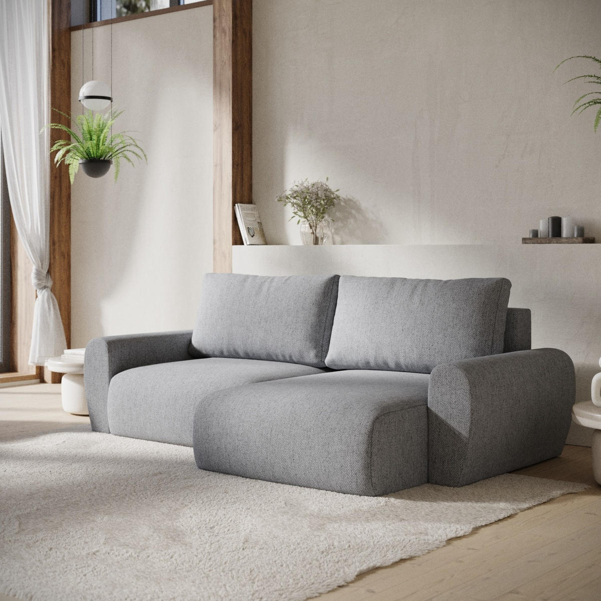 ECKSOFA OMARI mit Schlaffunktion Grau im Neve Stoff - Schwarz/Grau, Holz/Holzwerkstoff (253/153cm) - AltaBeds