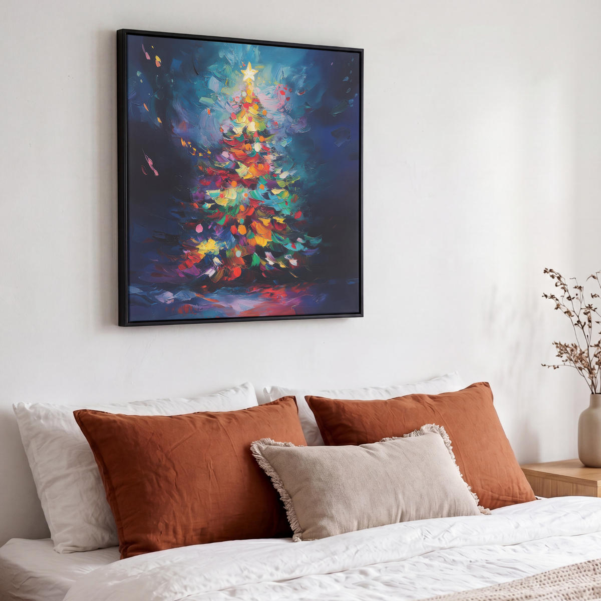 LEINWAND Bilder mit Rahmen - Weihnachtsbaum - Weihnachten - Abstrakt - Farbenfroh - 50x50 - Multicolor, Textil (50/50cm) - MuchoWow