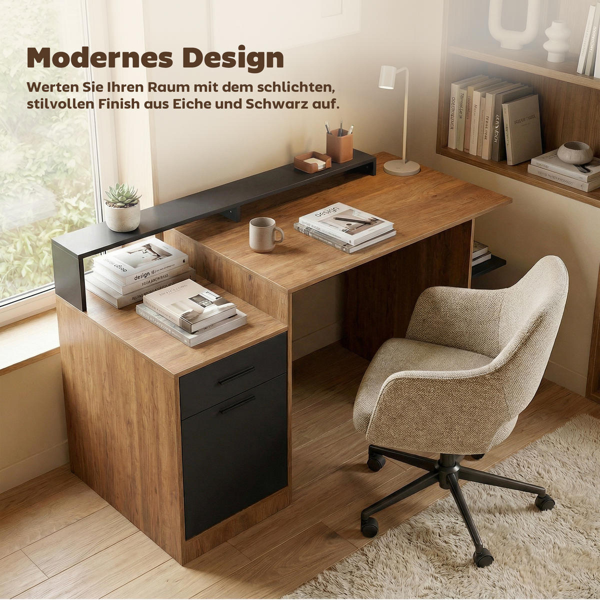 COMPUTERTISCH Spanplatte MDF Eiche - Eichefarben, Holzwerkstoff (140/60/82cm) - HOMCOM