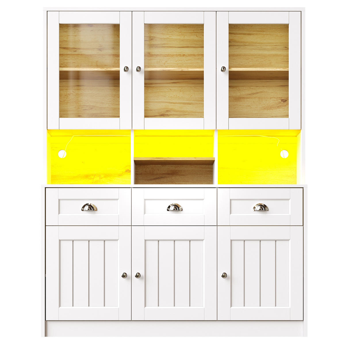 BUFFETSCHRANK 140/40/175 cm mit LED-Beleuchtung und verstellbaren Einlegeböden, Weiß - Weiß, Holzwerkstoff (140/175/40cm) - Redom
