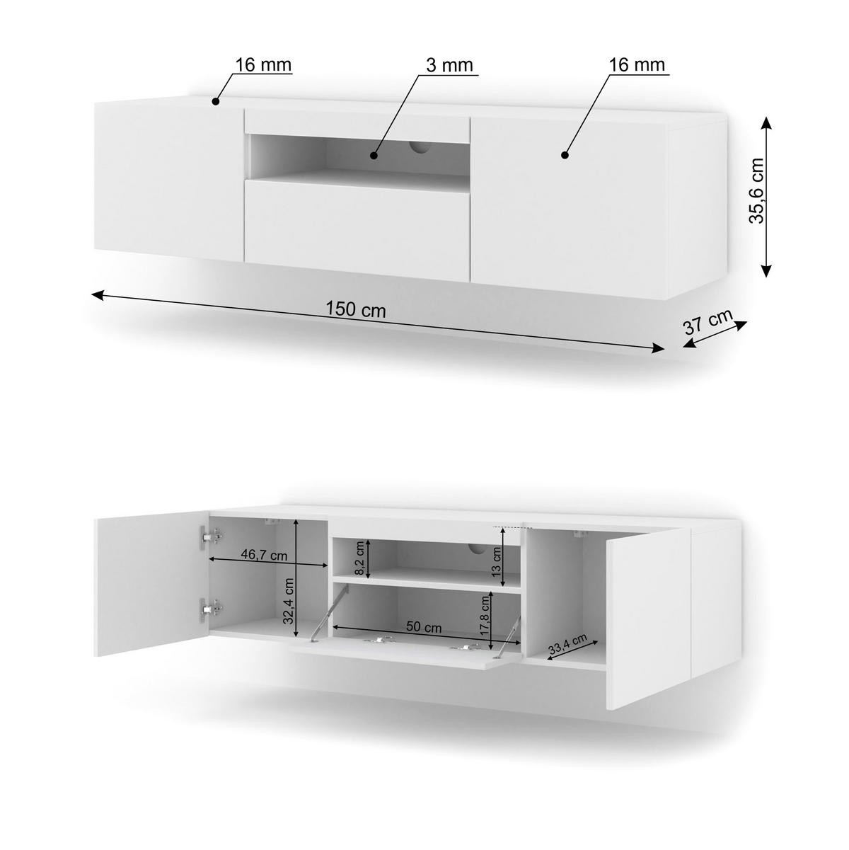 TV LOWBOARD Weiß 150/42/37 - Weiß, Holzwerkstoff (150/42/37cm) - RAUMHIRSCH FURNITURE