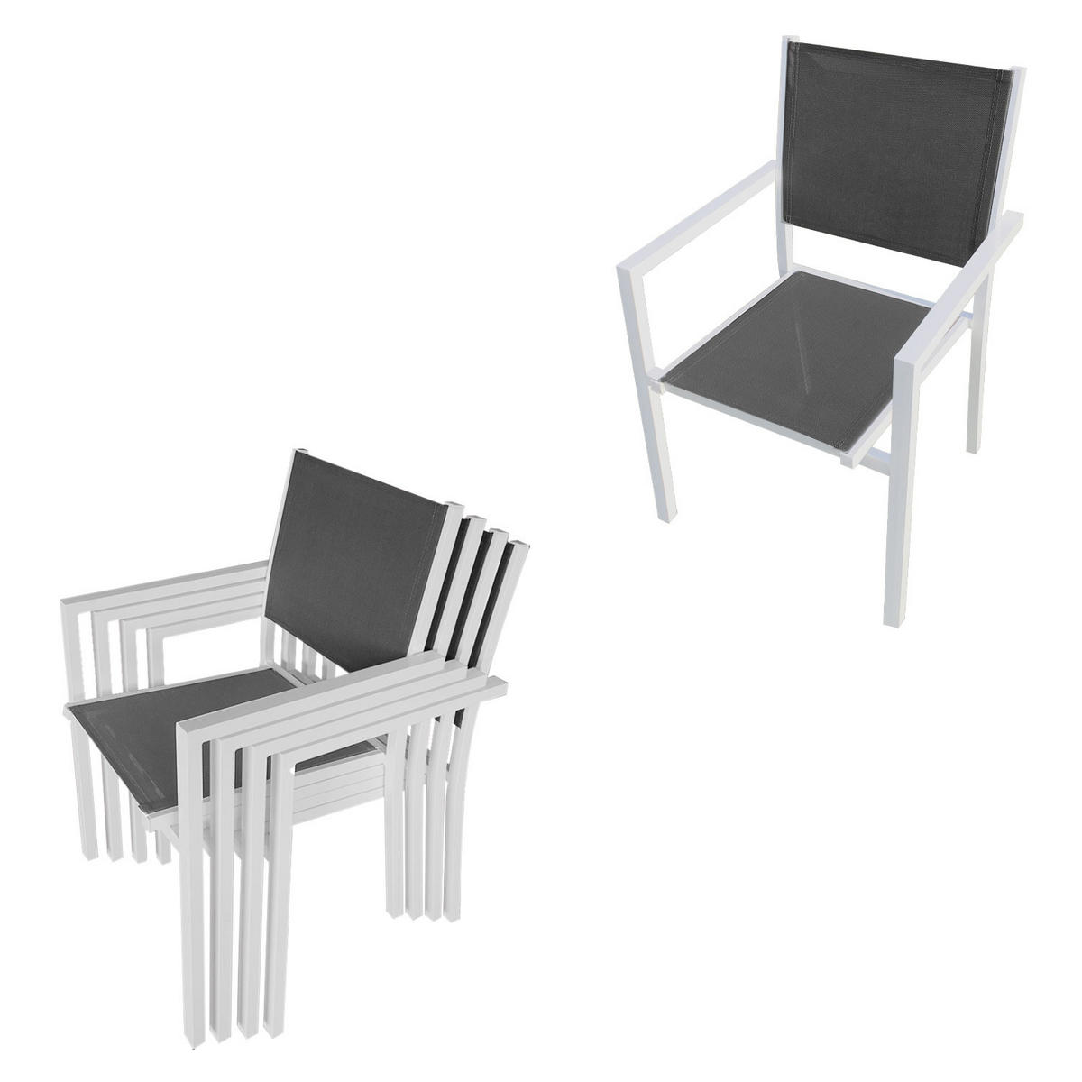 GARTENMÖBEL Lampedusa Grau und weiß 8 Plätze - Weiß, Metall - Happy Garden