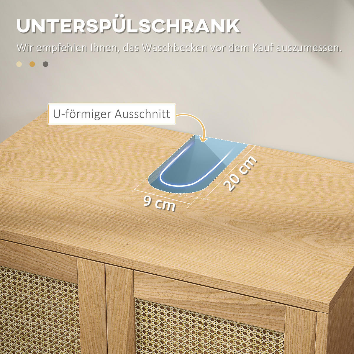 WASCHBECKENUNTERSCHRANK Unterschrank mit Schrankfach, Rattanoptik, Eiche - Eichefarben, Holz (39/60/60cm) - Kleankin