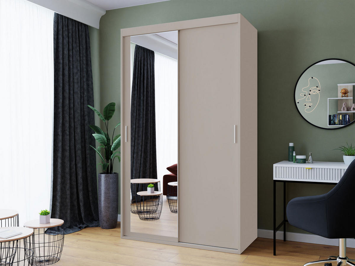 SCHWEBETÜRENSCHRANK Rejat 120 - Kaschmir/Silberfarben, Holzwerkstoff/Kunststoff (120/205/60cm) - MIRJAN24