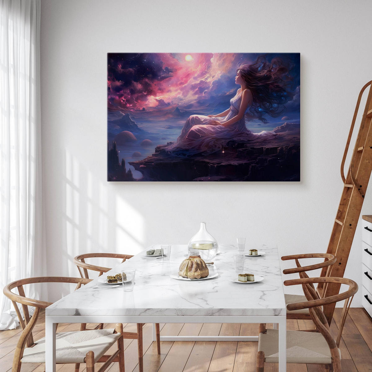 LEINWANDBILD Märchenland Frau Abstraktion 90cm x 60cm - Blau/Violett, Textil (90/60cm) - Muralo